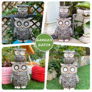 Wholesale Resin animal statue Garden Decorations Resin Garden Owl Statue with Solar Light,Lawn Ornament