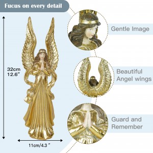 New arrive nativity religious resin craft golden prayer angel figurine with big wings