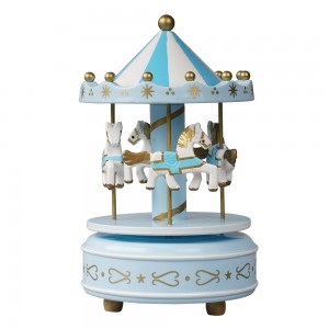 Customized Xmas Carrossel decorative Kid musical toy gift Wind up Round Plastic and wooden Merry go carousel music box