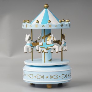 Customized Xmas Carrossel decorative Kid musical toy gift Wind up Round Plastic and wooden Merry go carousel music box