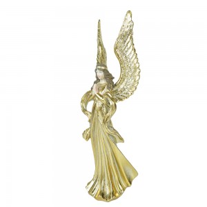 New arrive nativity religious resin craft golden prayer angel figurine with big wings