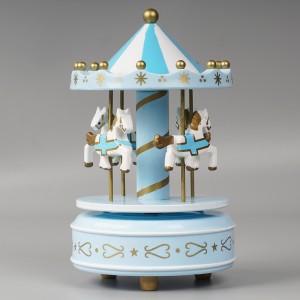 Customized Xmas Carrossel decorative Kid musical toy gift Wind up Round Plastic and wooden Merry go carousel music box