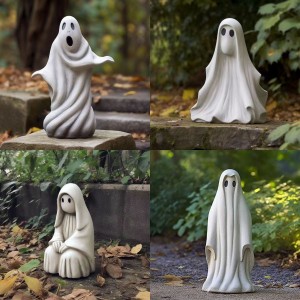 2023 Cross Border Halloween Garden Sculpture White Ghost Outdoor Statue Cute Ghost Garden Decoration Resin Crafts