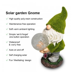 2020 Garden decor magnesia artificial moss finished polyresin Gnomes sculpture, resin yoga dwarf statue with solar light