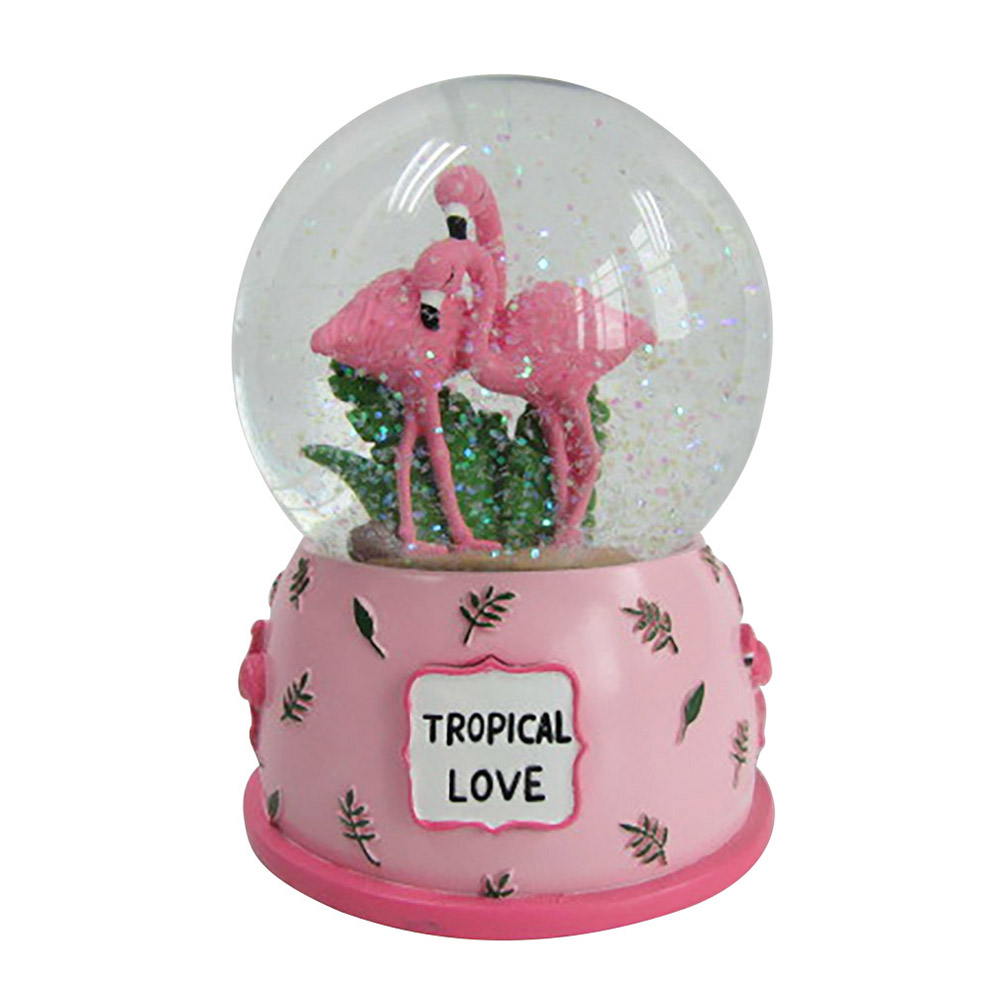 Valentine Souvenir glitter water ball resin flamingo snow globe