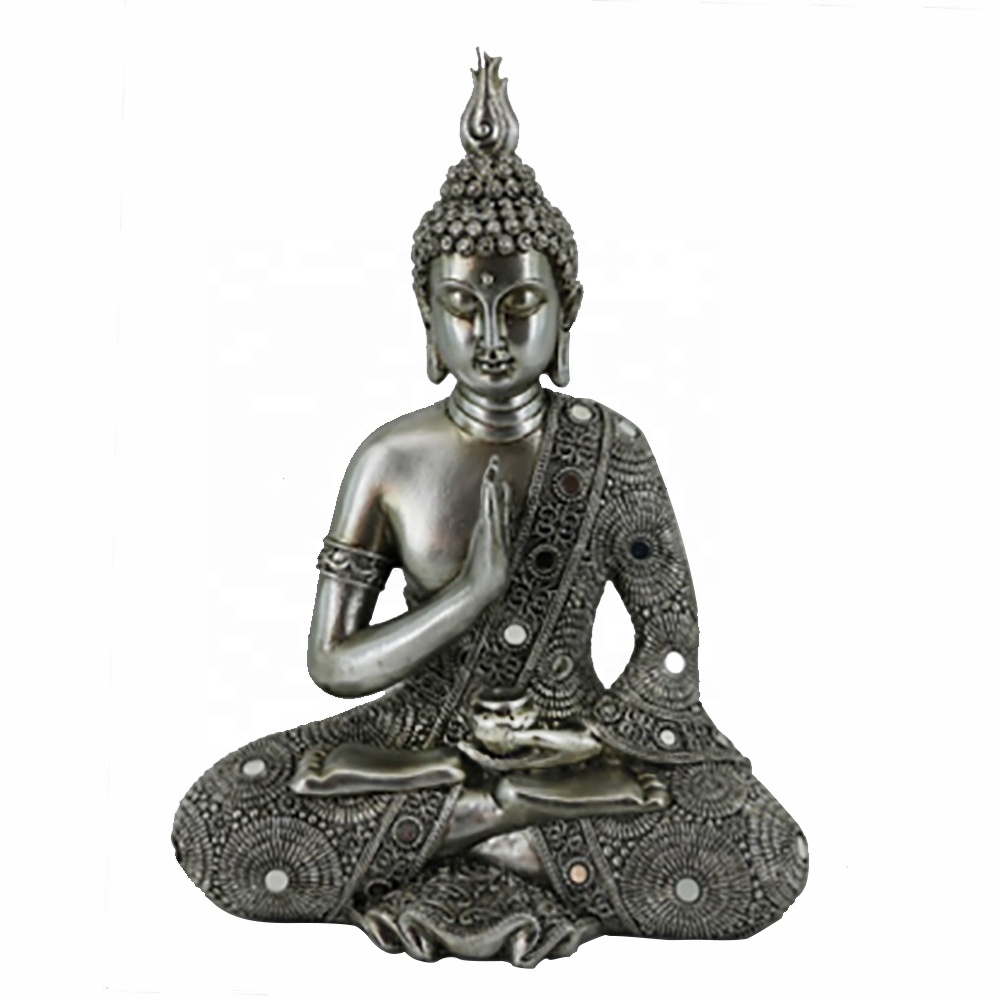 New arrival Home fengshui decor resin Meditating peace harmony sitting thai buddha statue on throne