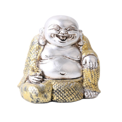 2020 hotsell Small tabletop cute sitting laughing-Buddhist gold and sliver Resin buddha Statue