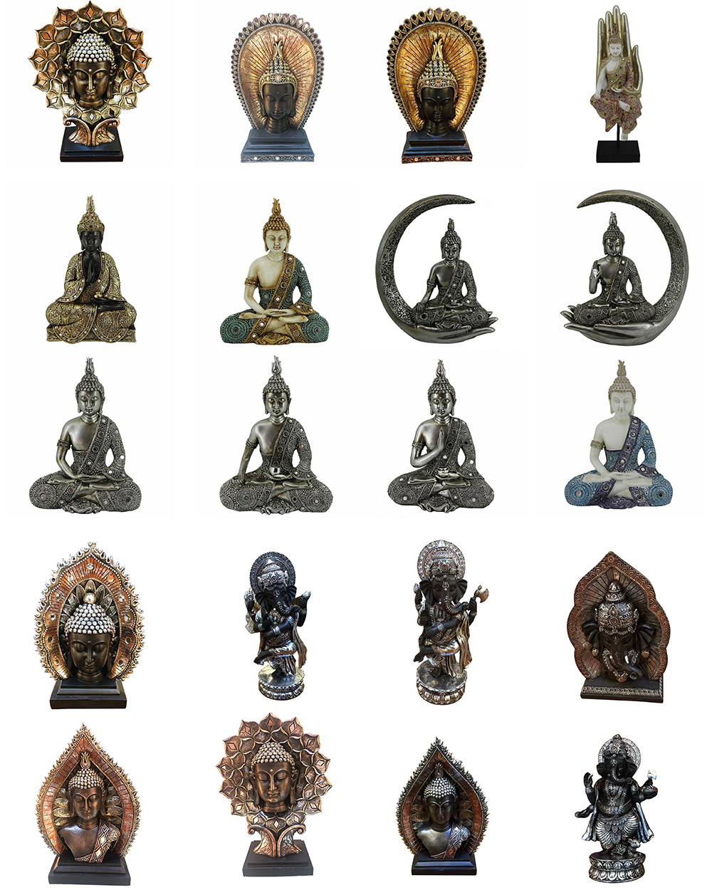 Custom factory direct OEM polyresin dancing Lord God elephant buddha statue with halo and throne