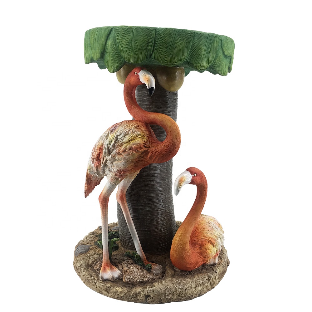 New arrive big size polyresin Flamingo and coconut tree sculpture, customized resin craft for home decor