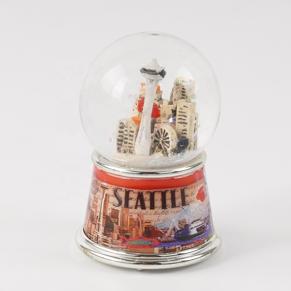 Mini 45 mm Batería Resina Escena de la ciudad de Seattle recuerdo Color brillo Led Globo de nieve con aguja espacial