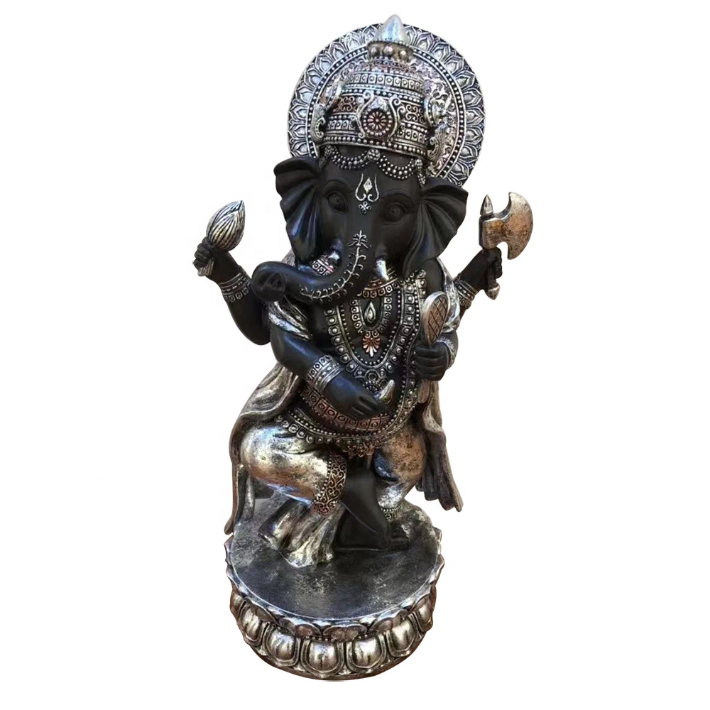 Wholesale China factory OEM resin dancing Standing Lord God elephant buddha statue with halo and throne