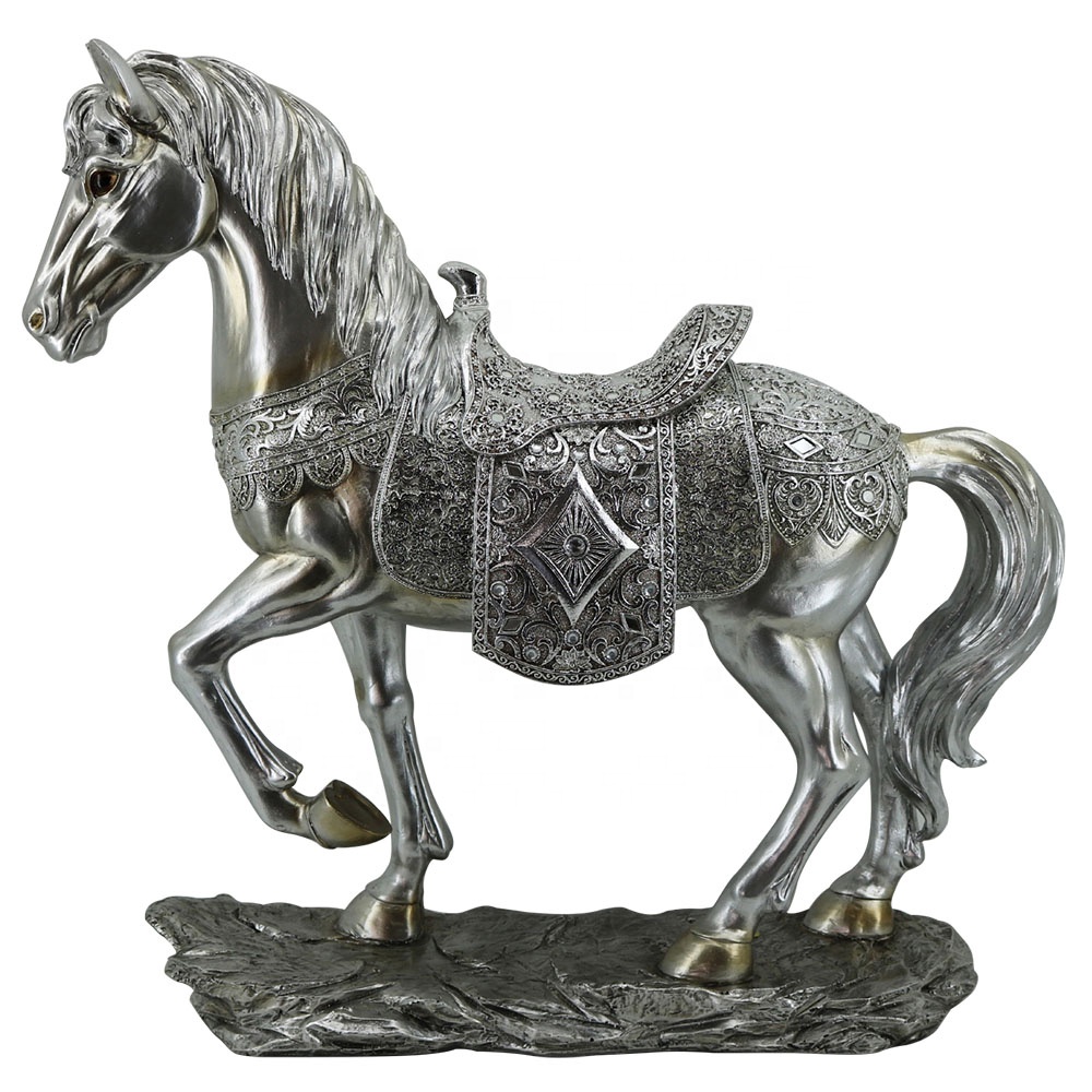 Customized new arrive home decor electroplated silver color resin horse statue