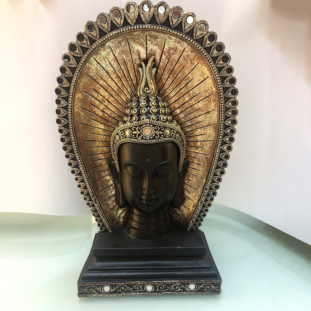 New hot sell peace harmony resin Meditating Thai buddha head statue with Halo