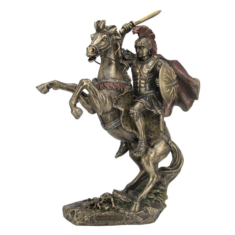 Amazon hot sell Bronzed Finish Polyresin Alexander The Great Statue on Horseback