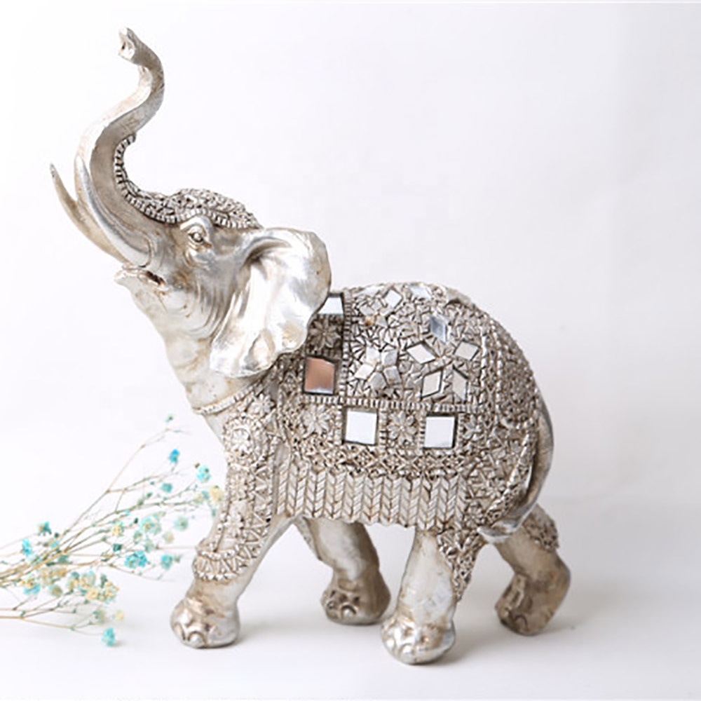 Wholesale tabletop resin sliver happy  elephant statue decoration home decoration