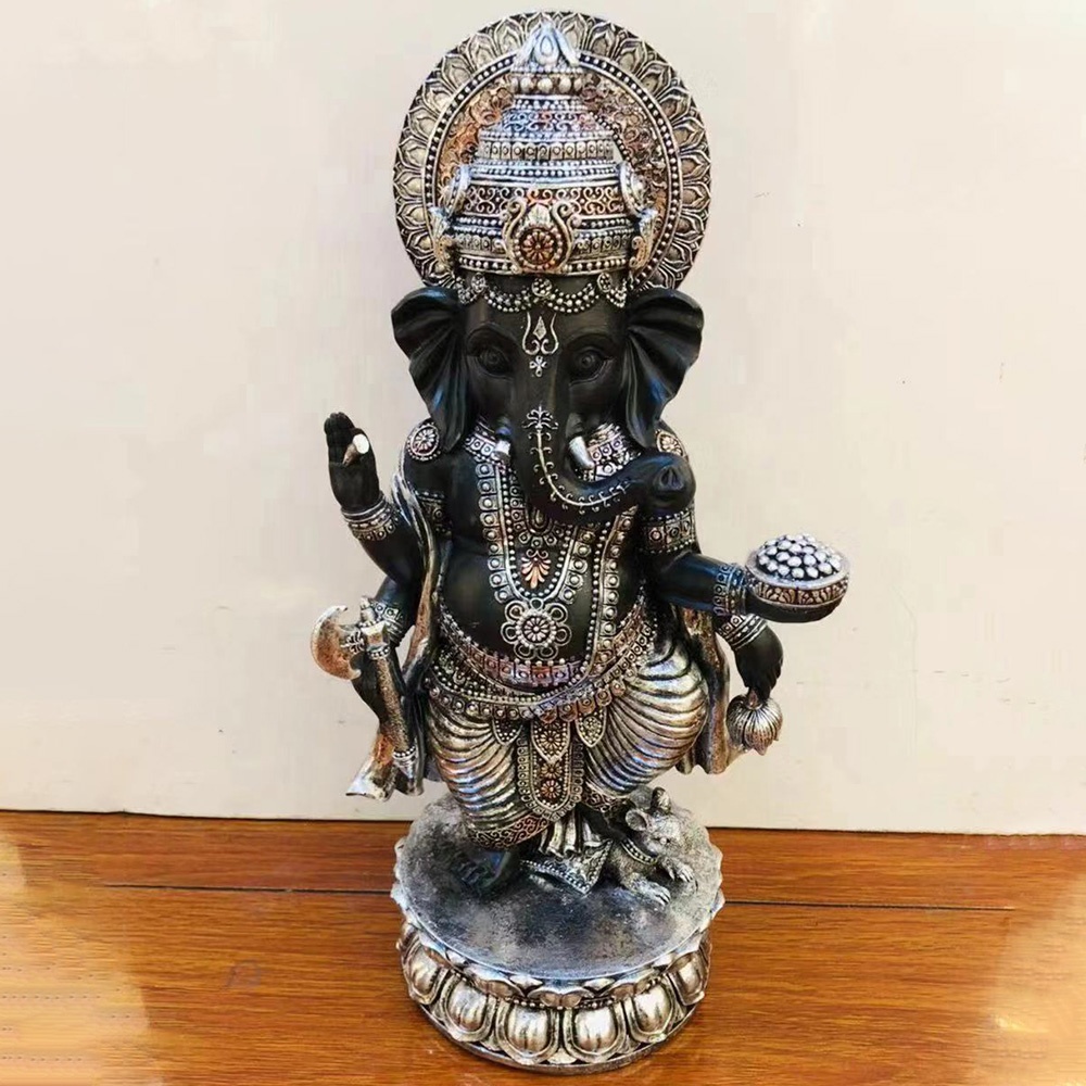 Custom made home fengshui decor meditating resin crafts, India standing Lord God Elephant Buddha Statue with halo