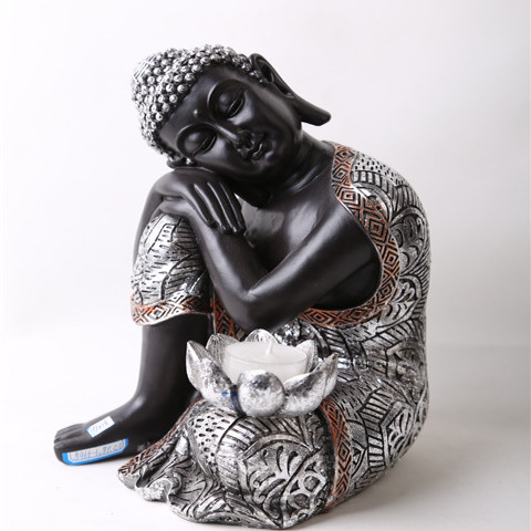 2020 hotsell big tabletop inner heart peaceful Meditating Sliver Buddhist Sitting Resin Thai buddha Statue