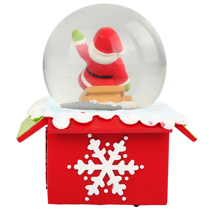 Custom Christmas snow globe resin glass ball with giftbox base and music