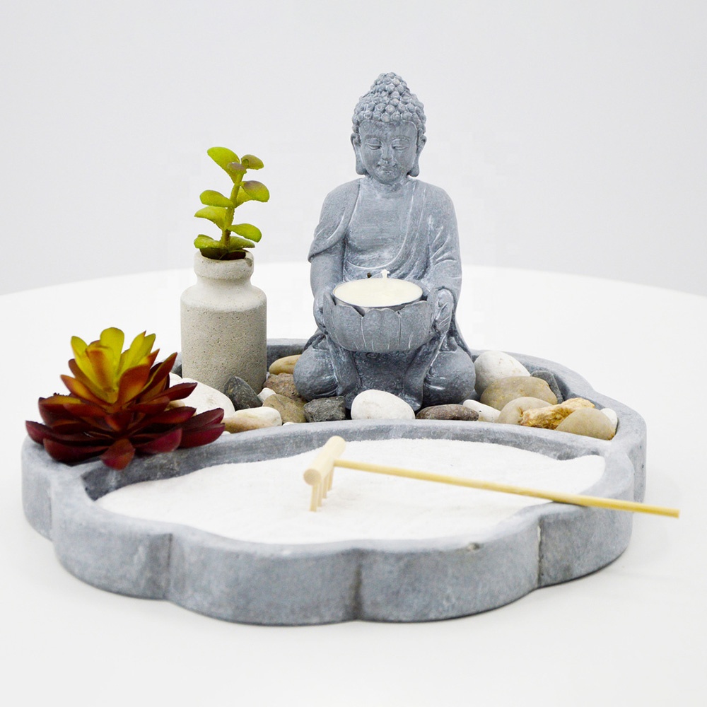 Home fengshui meditation sand zen buddha fountain with candle holder