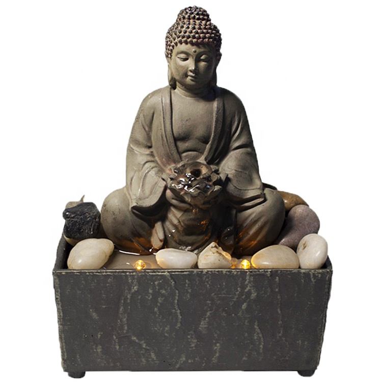 Fengshui hom polyresin portable indoor mini buddha water fountain