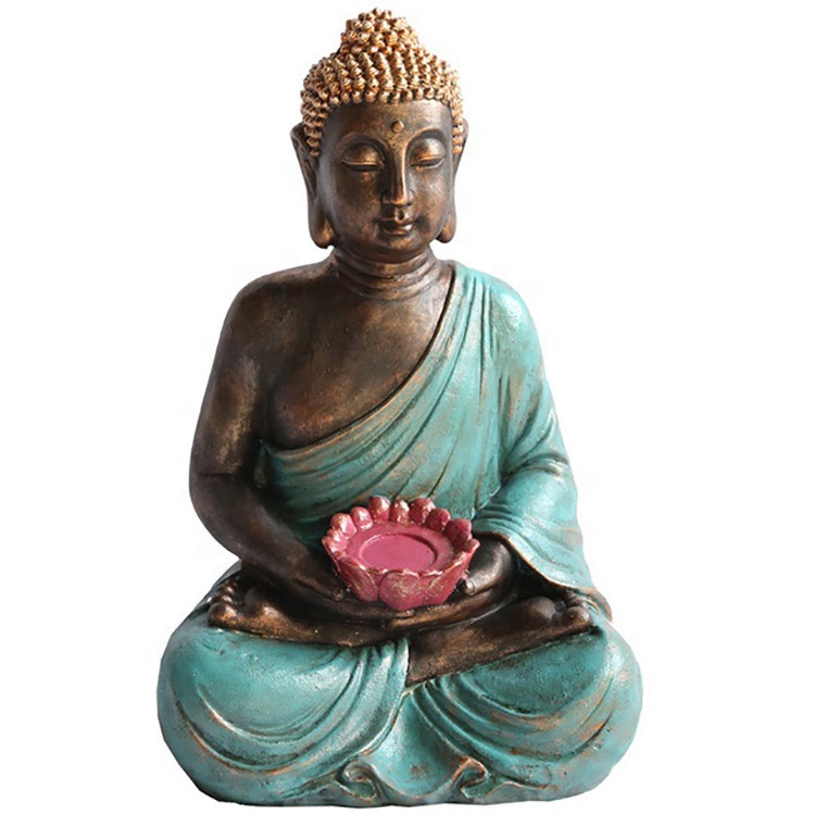 Asian Style Fengshui table decoration Craft Meditation resin Buddha statue with T-light candle holder