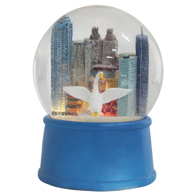 Wholesale big size Atlanta Custom led glitter resin russian swan and City building water snow globe for souvenir and prize