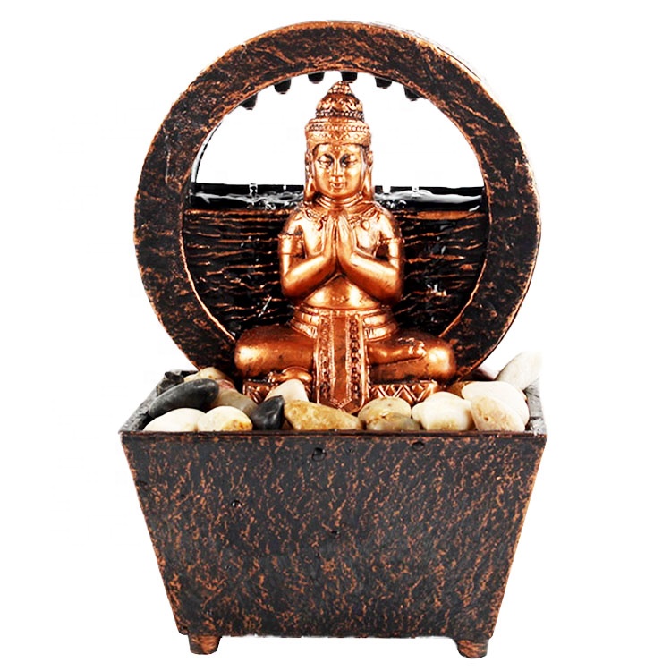 Mini Table decor Resin polyresin indoor budas Fengshui buddha statue inside water fountain with stone