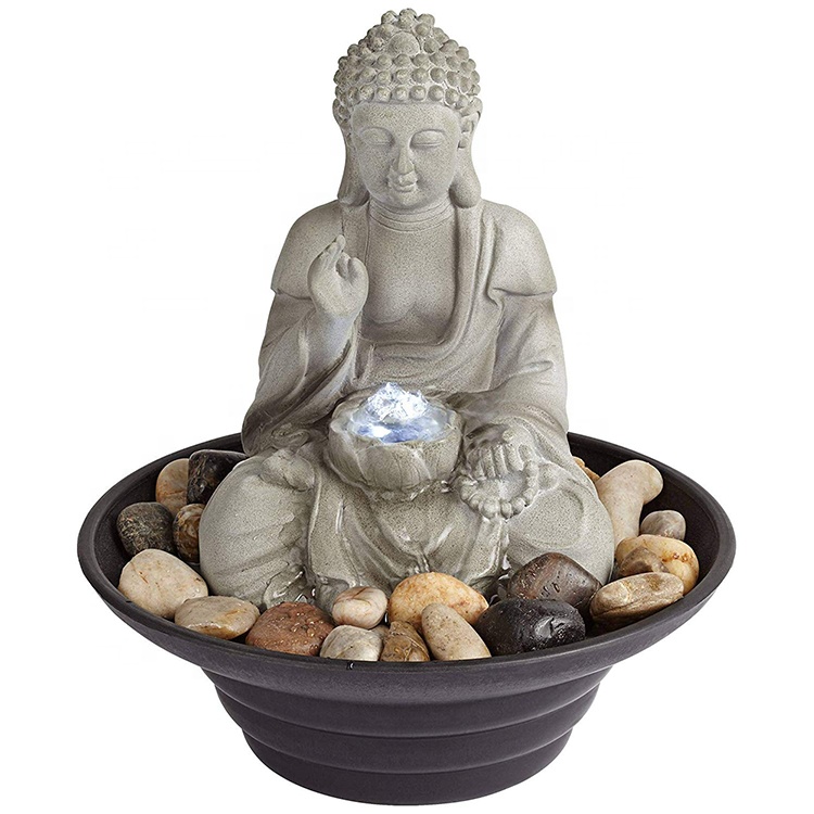 2019 Mini Feng Shui home decor polyresin resin Buddha table top water fountain with stone