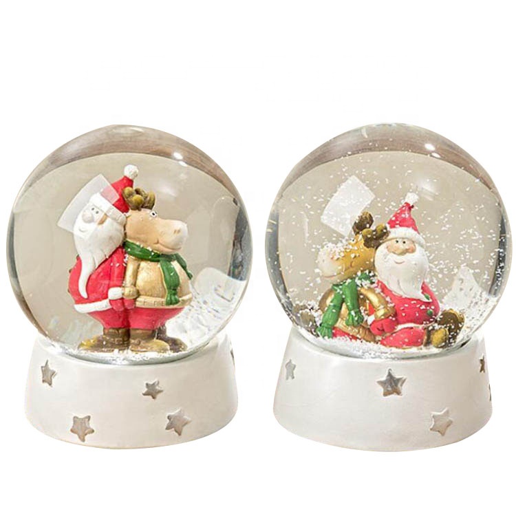 Wholesale mini Christmas resin elk snowman water snow globe with blowing snow