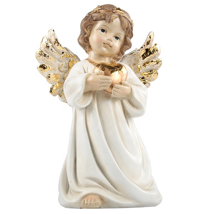Home decor fiberglass polyresin resin colored cherub baby angel statue with Led ring