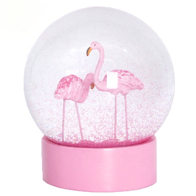 Custom Anyou 100 mm home wedding decor OEM Souvenir flamingo resin snow globe
