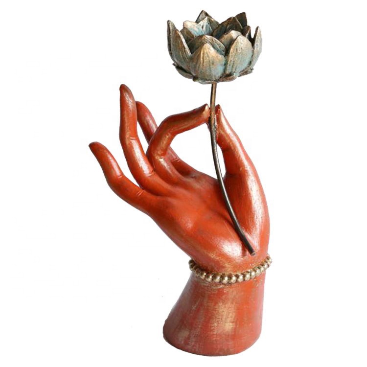 Custom made red home decoration lotus resin buddha hand statue for sale