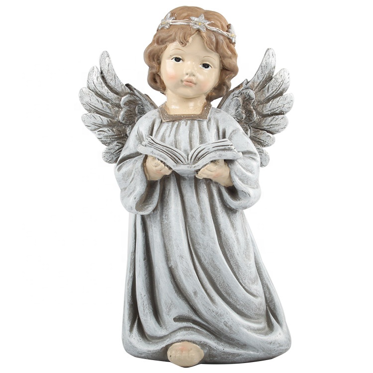 OEM polyresin wing led christmas ornament resin angel figurine