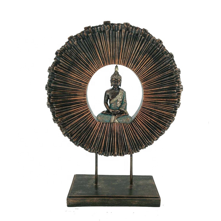 Oem black gold hand made Home Fengshui decor resin buddha statue in aperture Stand