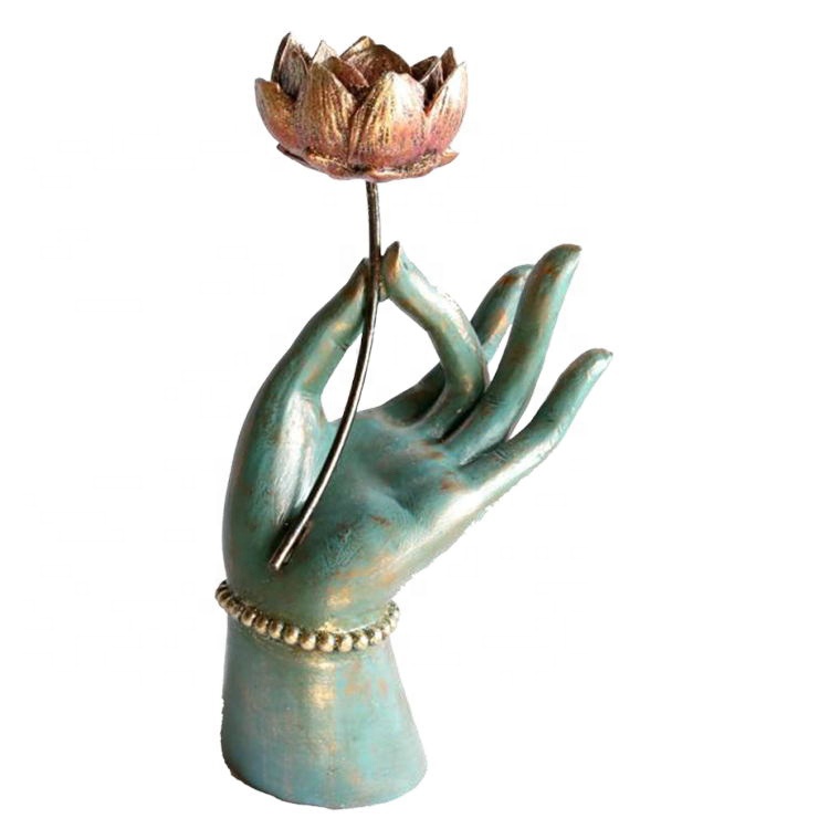 Wholesale green resin Geomantic Omen decor gift resin buddha hand with lotus