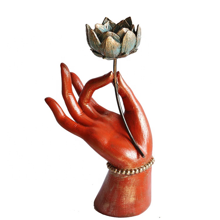 Custom made red home decoration lotus resin buddha hand statue for sale