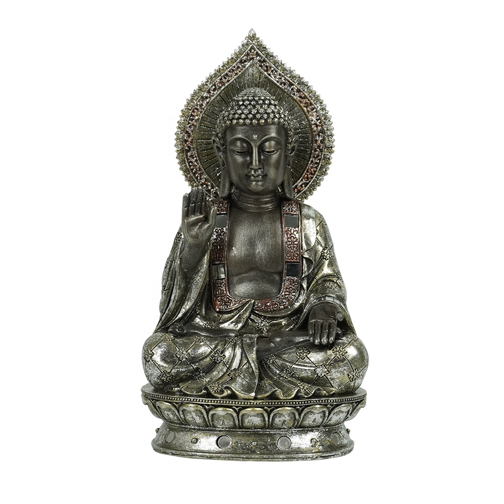 Home decor Feng Shui table indoor hand made sitting buddha statue meditating resin buddha on throne lotus