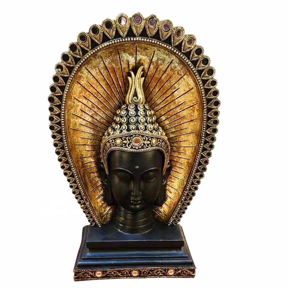 New hot sell peace harmony resin Meditating Thai buddha head statue with Halo