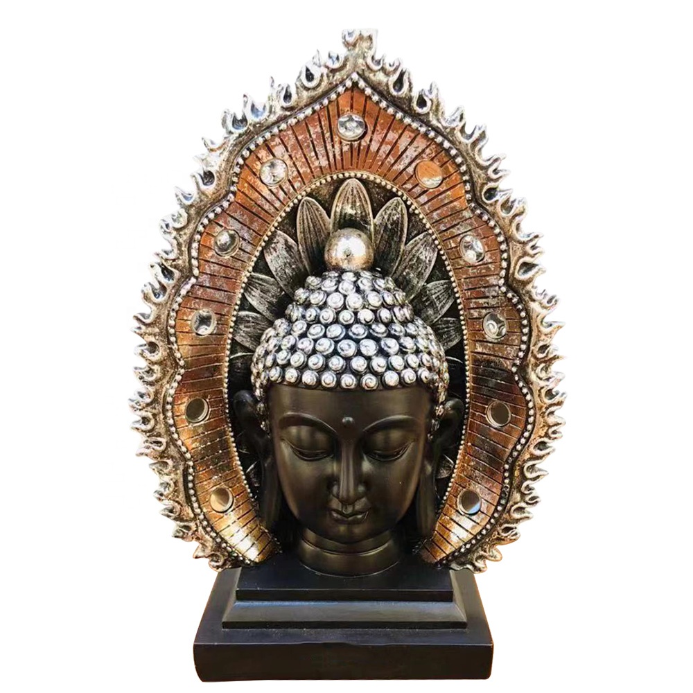 Home fengshui decor resin craft, OEM buddha head statue with Halo and base