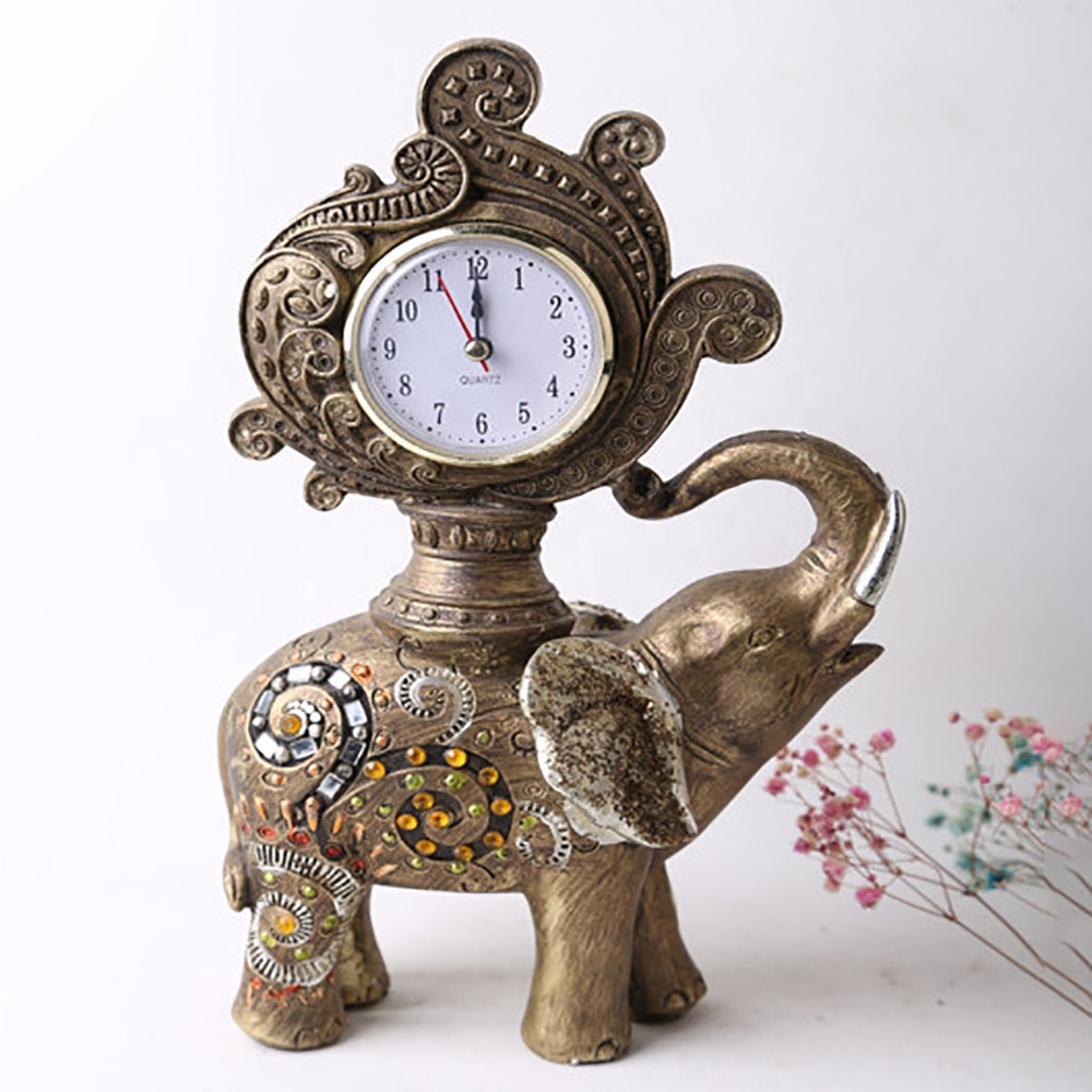 Wholesale tabletop elephant clock resin statue decoration home decoration