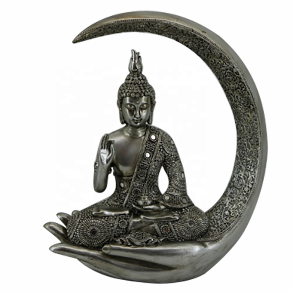 Customized resin Crescent Moon throne Meditating sitting buddha statue for home decor