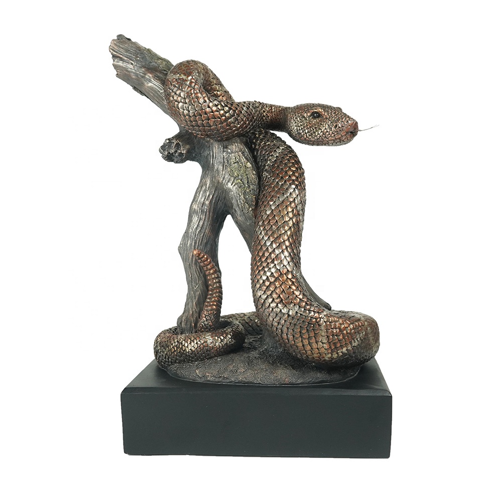 China factory custom made bronze finished resin sculpture, creative polyresin snake statue trophy