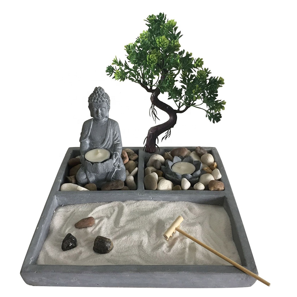 China supplier high quality oem resin zen buddha fountain with sand and tealight candle holder