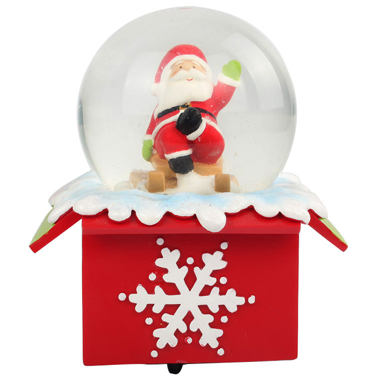 Custom Christmas snow globe resin glass ball with giftbox base and music