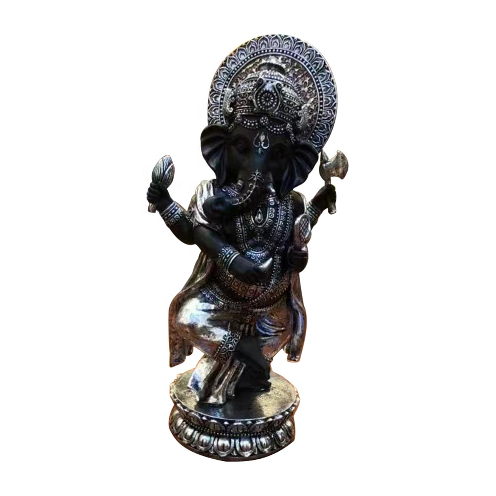 Custom factory direct OEM polyresin dancing Lord God elephant buddha statue with halo and throne