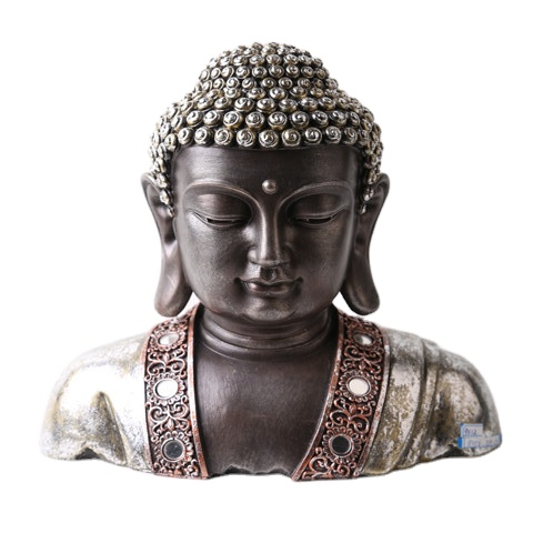 OEM peace harmony polyresin Buddhism craft, resin Golden meditating buddha head statue with Halo and base