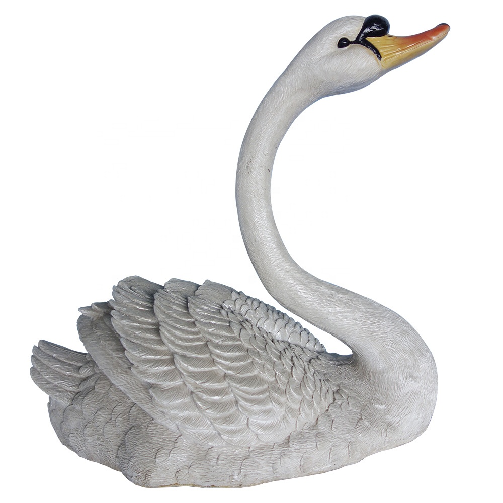 Large size garden decor resin animal figurine mode, realistic polyresin sculpture bent neck swan statue