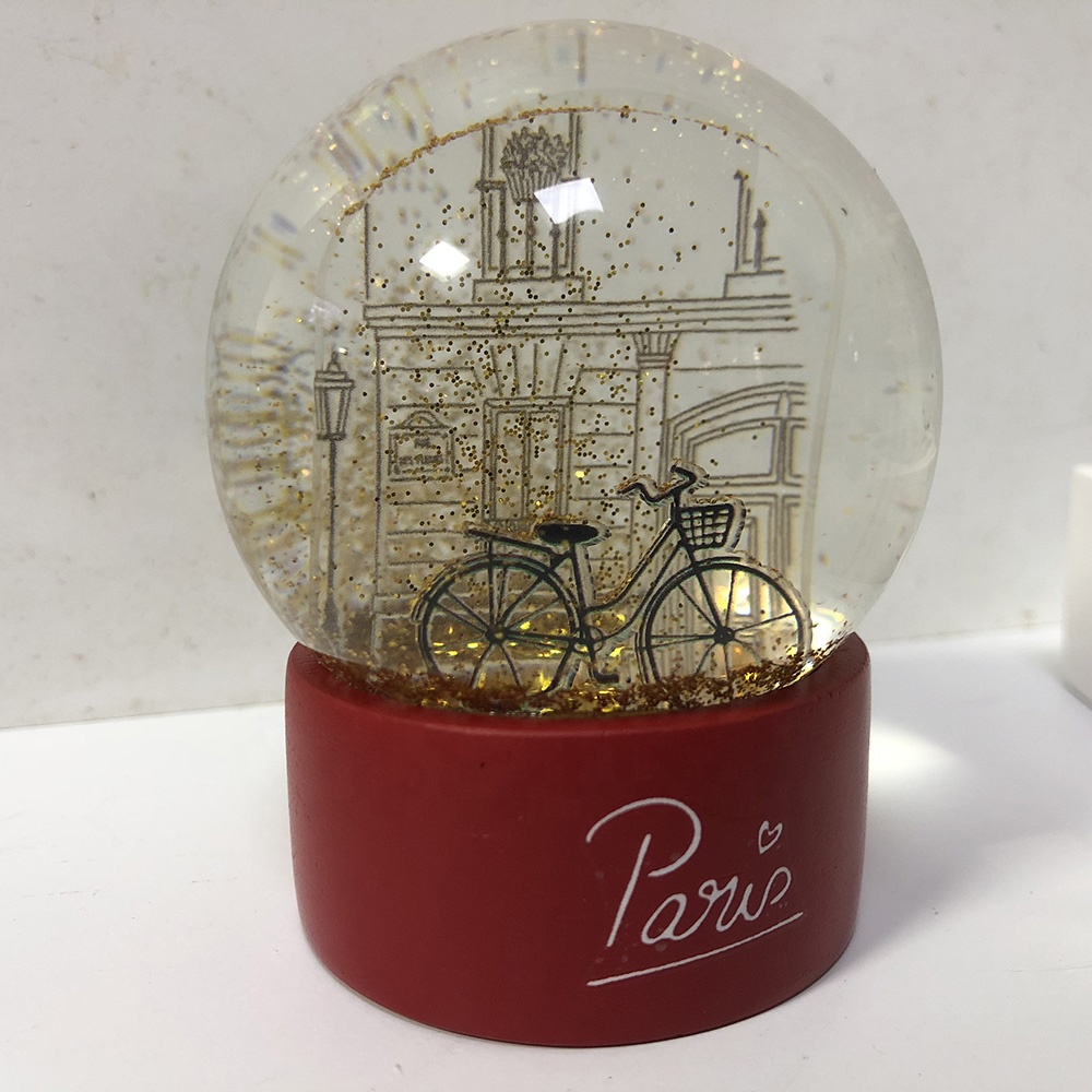 Brugerdefineret akrylplade inde i Amour Glitter Paris souvenir vandglas snekugle med harpiksbase