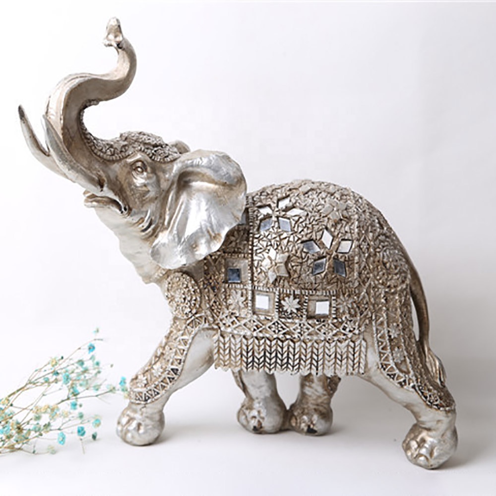 Wholesale tabletop resin  sliver walking elephant statue decoration home decoration