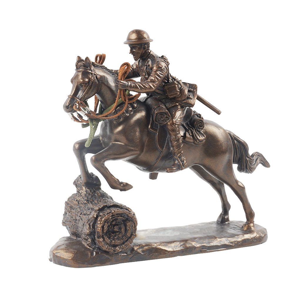 OEM small size Bronze finished polyresin miniature cavalry figurine resin sculpture for home decoration
